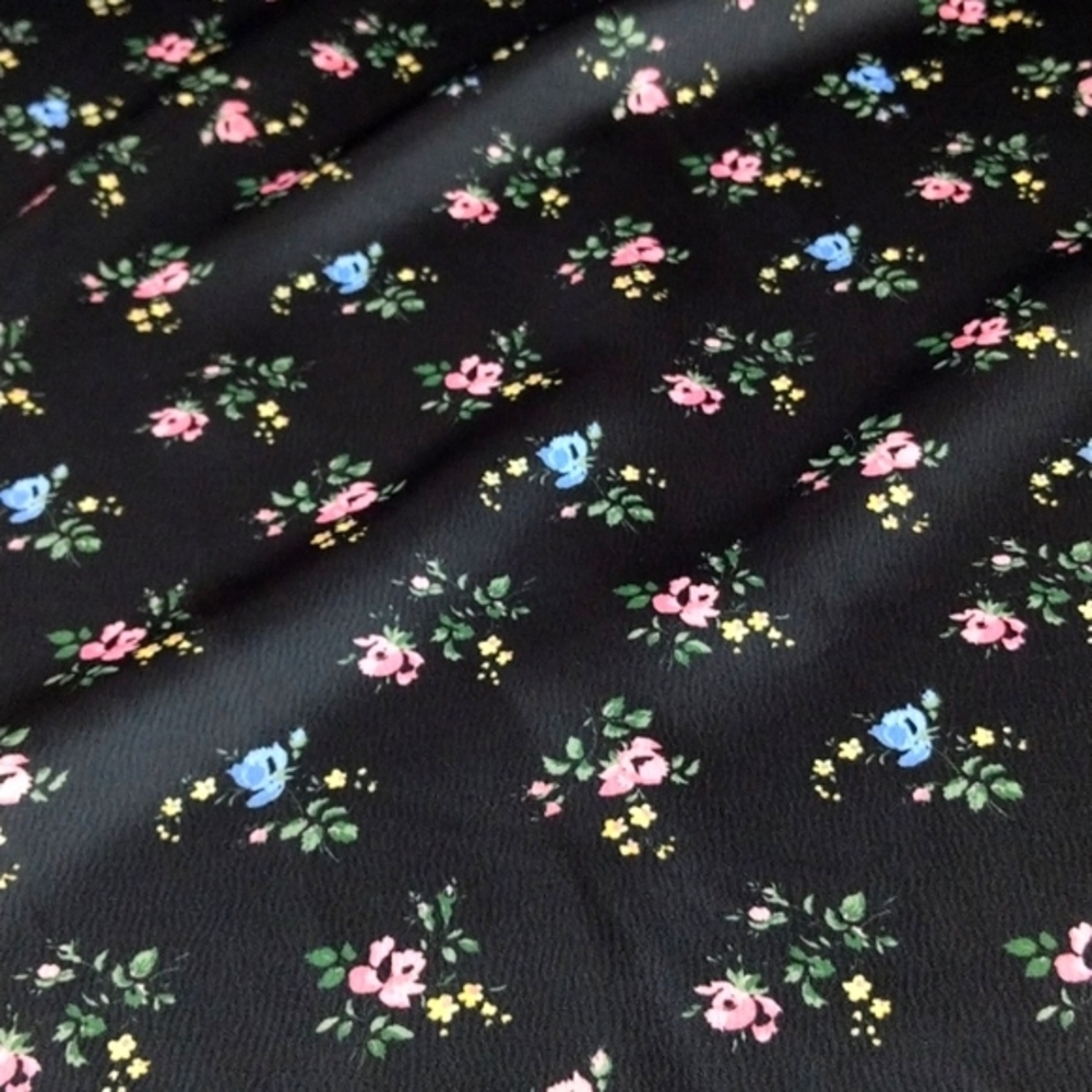 Wayf Tie Front Cutout Dress Black Blue Rose Small Print Floral. Large. Satiny - Picture 2 of 16